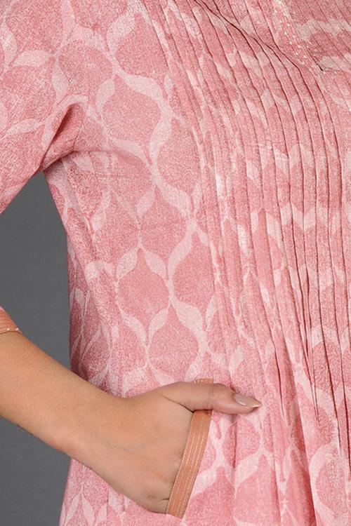 Charchara Print Pintuck Kurta' Coral Block Printed Kurta