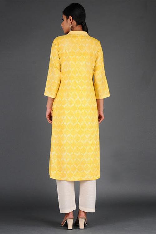 Charchara Print Pintuck Kurta' Yellow Block Printed Kurta