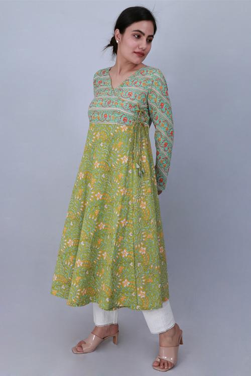 Kali Kurta' Torquoise and Green Block printed Kurta