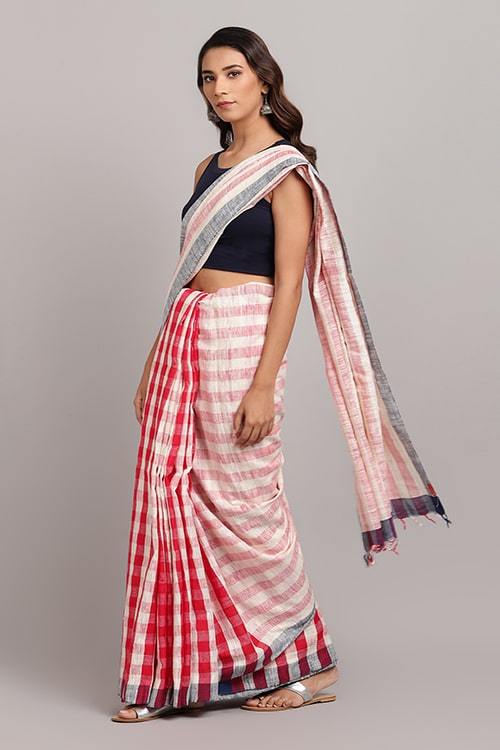 Nandini' Handwoven Handspun Cotton Check Saree-24