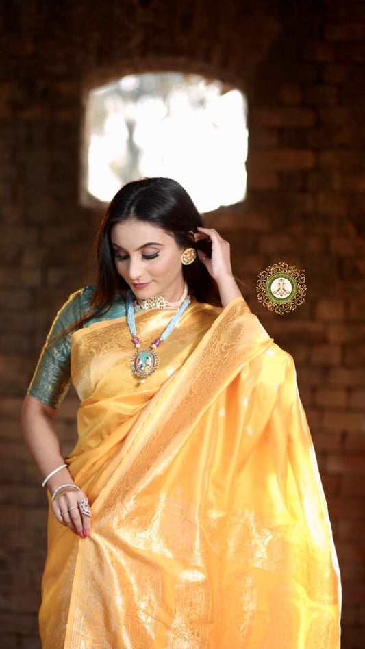 Valiba Yellow Banarasi Silk Weaving Jequared Saree
