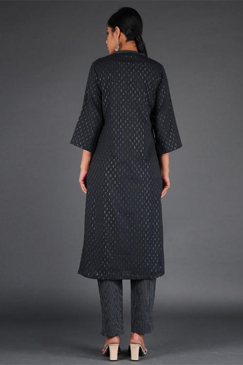 Lurex Pintuck Kurta' Black Woven Kurta