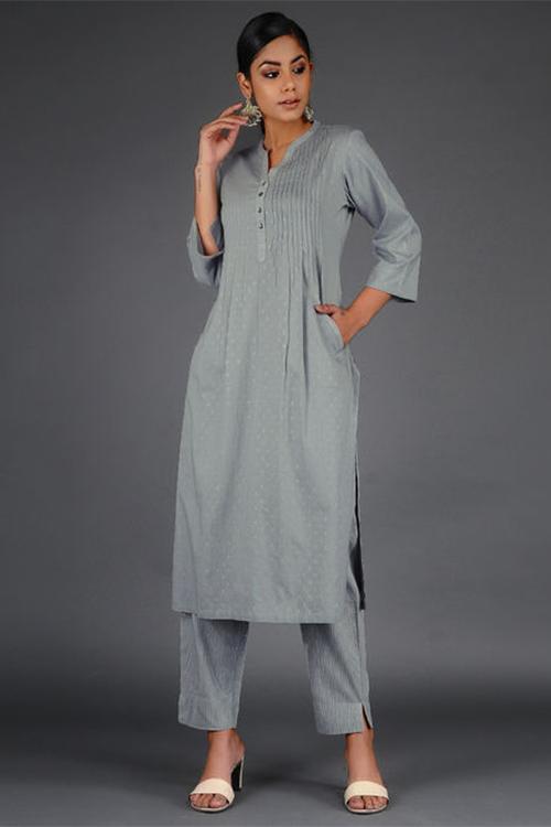 Lurex Pintuck Kurta' Grey Woven Kurta