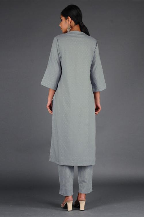 Lurex Pintuck Kurta' Grey Woven Kurta