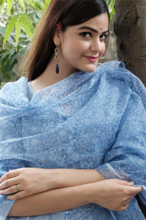 Blue Stripe Re Sana Kurta' Blue Woven Printed Kurta