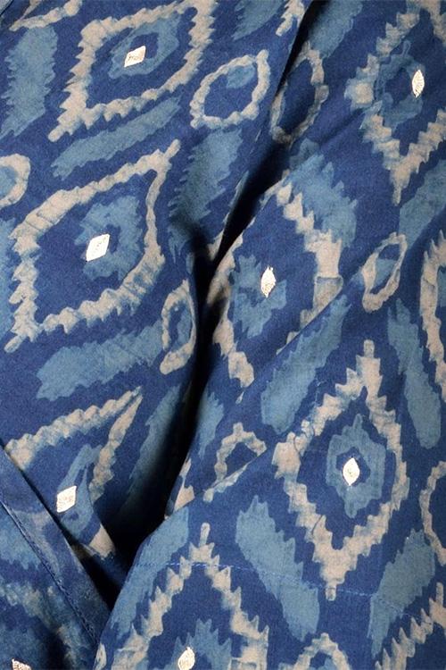 Diamond Embroidery Kurta' Indigo Block Printed Embroidered Kurta