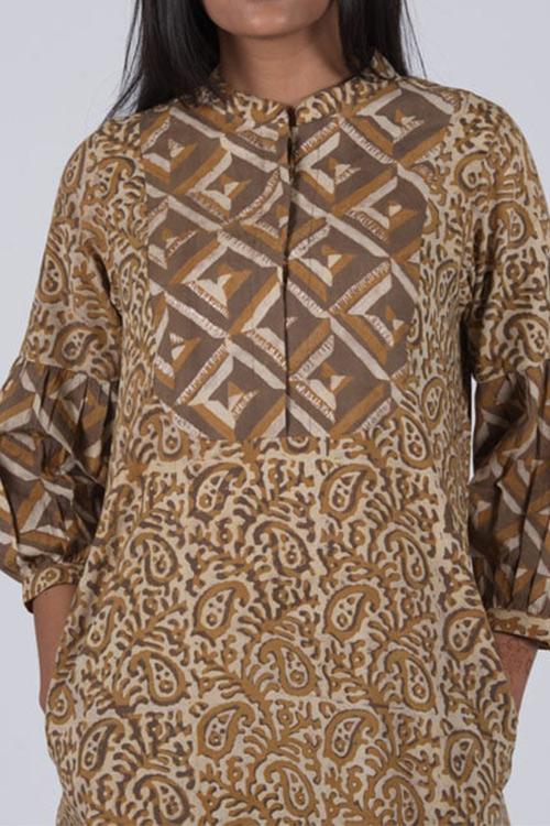 Mud Mustard Yoke Kurta' Mustard Block Printed Kurta