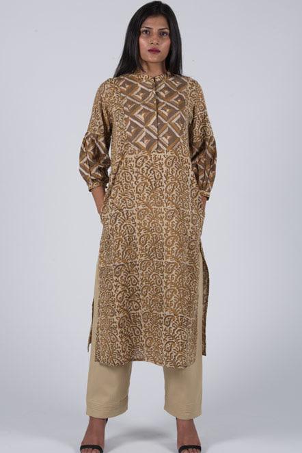 Mud Mustard Yoke Kurta' Mustard Block Printed Kurta