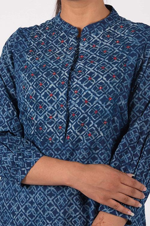Neel Yoke Kurta' Indigo Block Printed Kurta
