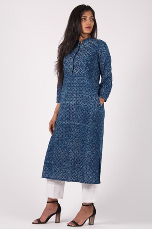 Neel Yoke Kurta' Indigo Block Printed Kurta