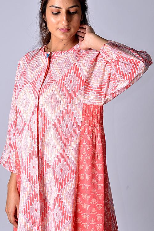 "Maahi Kurta" Red Block Printed Dress