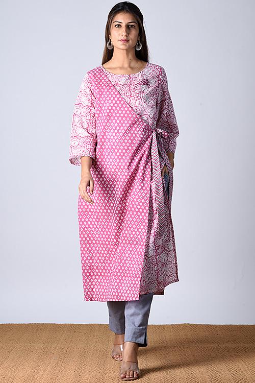 "Jama kurta " Pink Block Printed Kurta