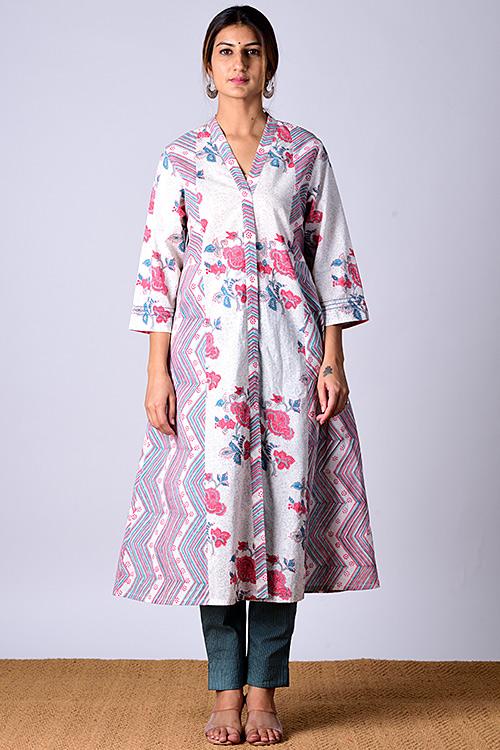 "Suhaani Kurta" White Block Printed Kurta