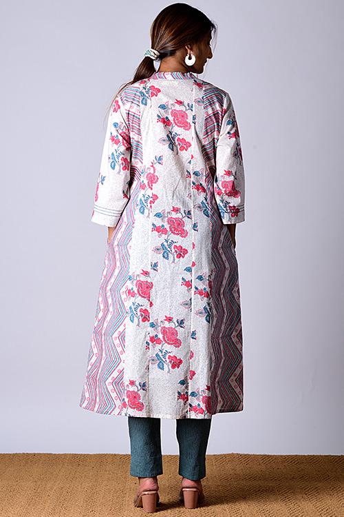 "Suhaani Kurta" White Block Printed Kurta
