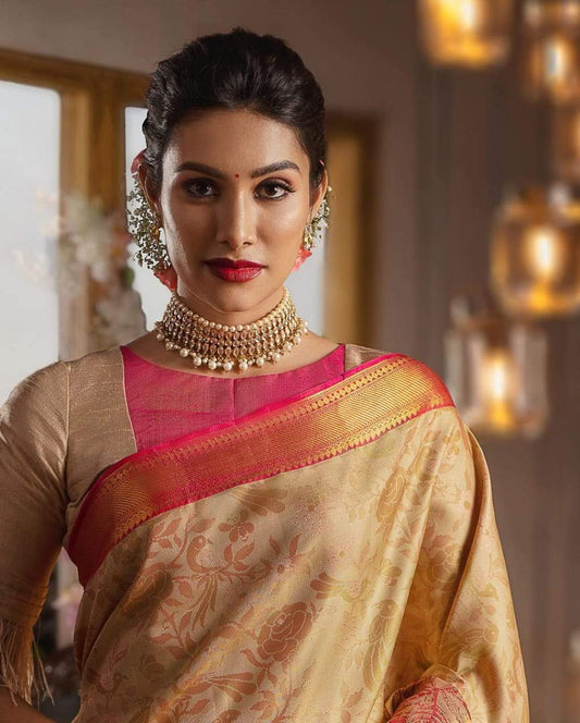 yellow Beautiful Art Silk Jacquard Border Saree