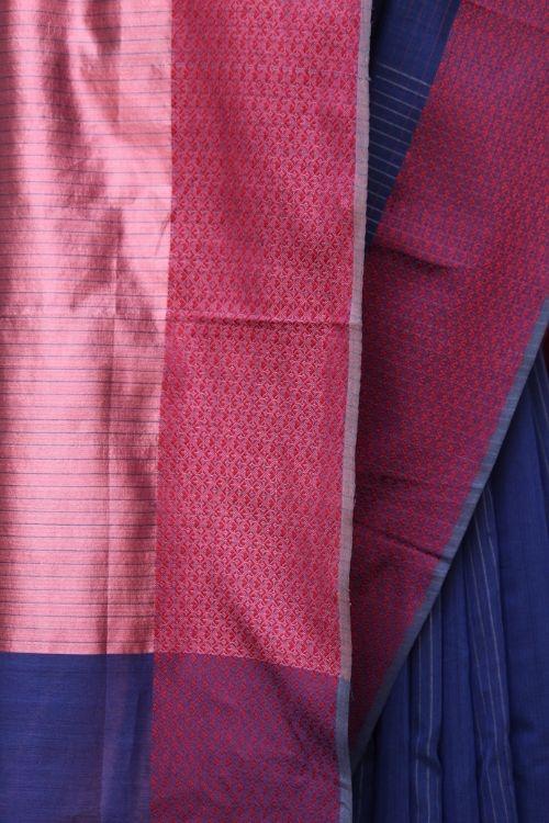 Classic Blue Silk Cotton Maheshwari Sari
