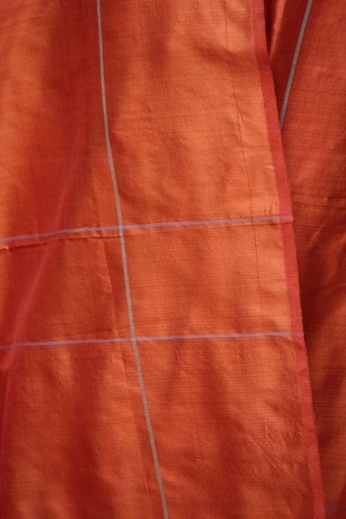 Checkered Rust Orange Pure Silk Sari