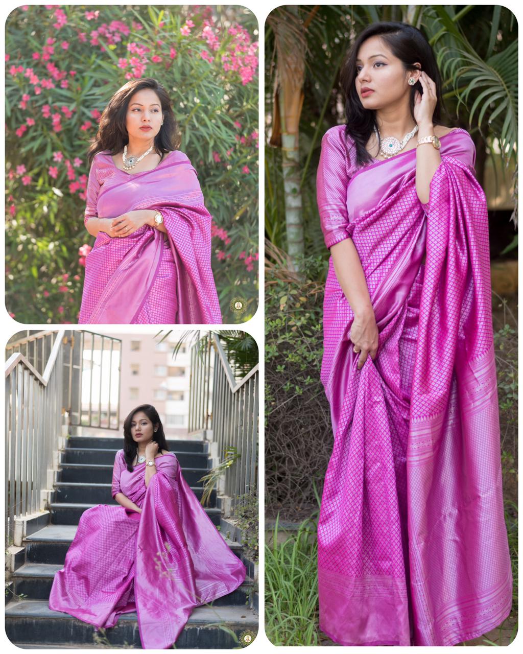 Valiba Pure Purple Wedding Banarasi Silk Saree