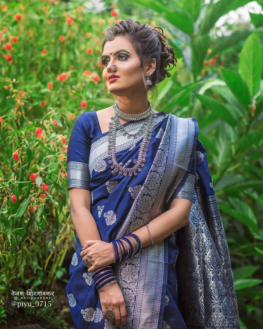 Valiba Purple And Royal Blue Woven Kanjivaram Saree - Special Wedding Edition