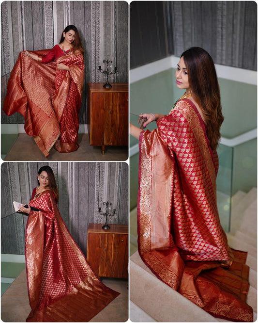 Valiba Panchi Red Beautiful Rich Pallu And Jacquard Saree