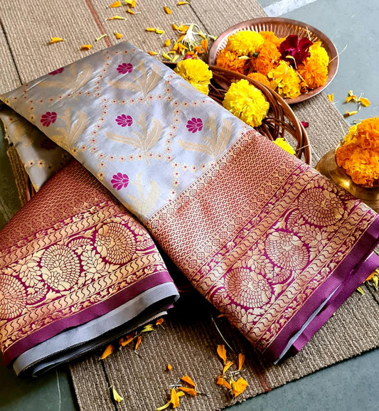 Valiba Gray Beautiful Rich Pallu And Jacquard Saree