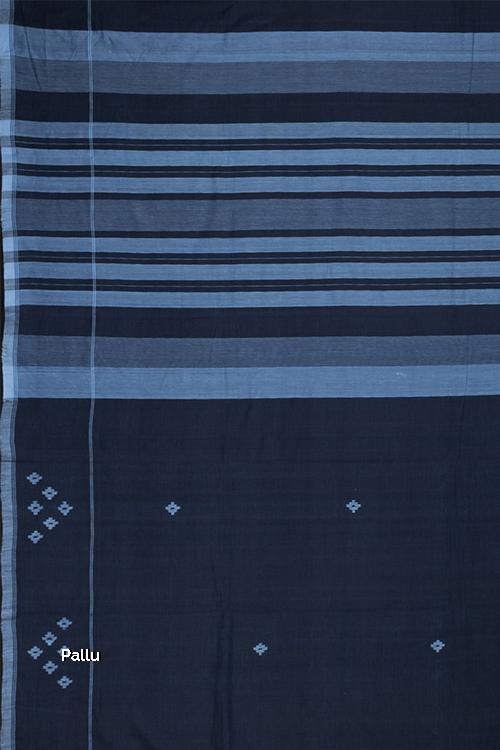 Hand-spun Pixel Flower Cotton Handloom Saree – Blue