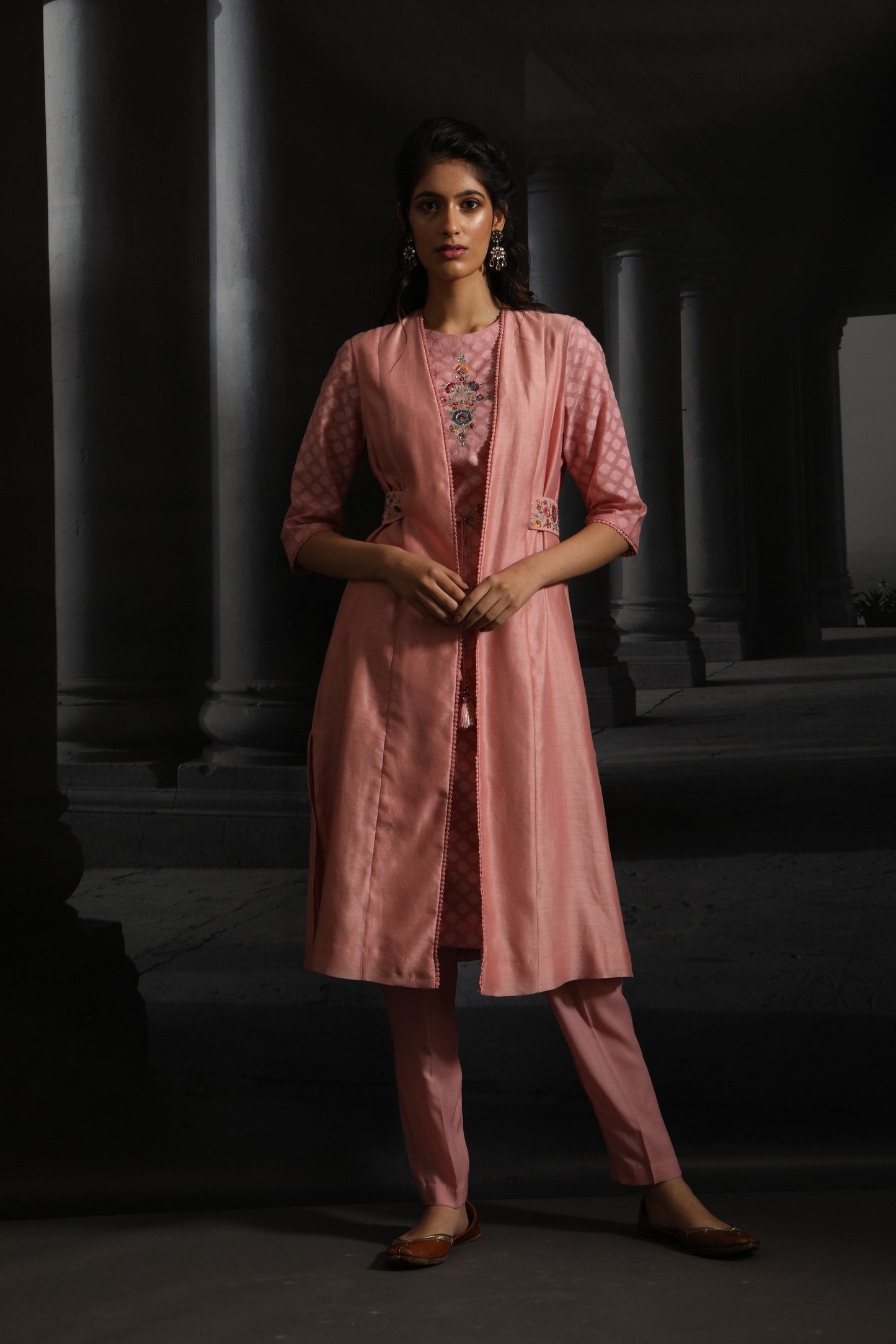 Multicolor Floral Boota Embroidered Kurta Set ( EM-02/PINK )