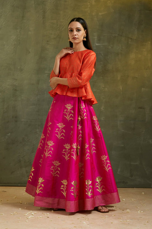 Mugdha Printed Peplum Blouse & Lehenga (Set of 2)