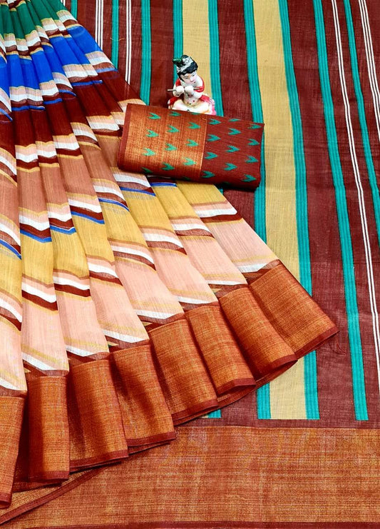 Valiba Pure Soft Linen Cotton Digital Sarees