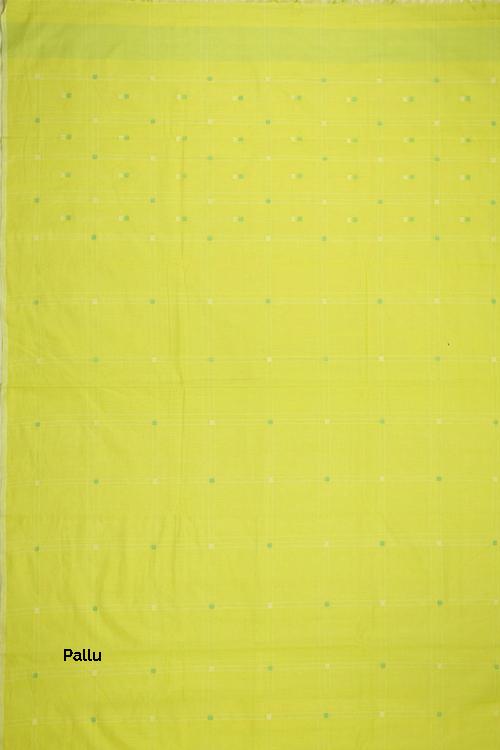 Hand-spun Pixel Buta Cotton Handloom Saree – Lime Yellow