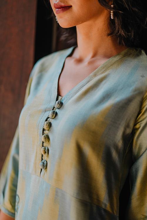 New Leaf' Ikat Silk Blend Kurta