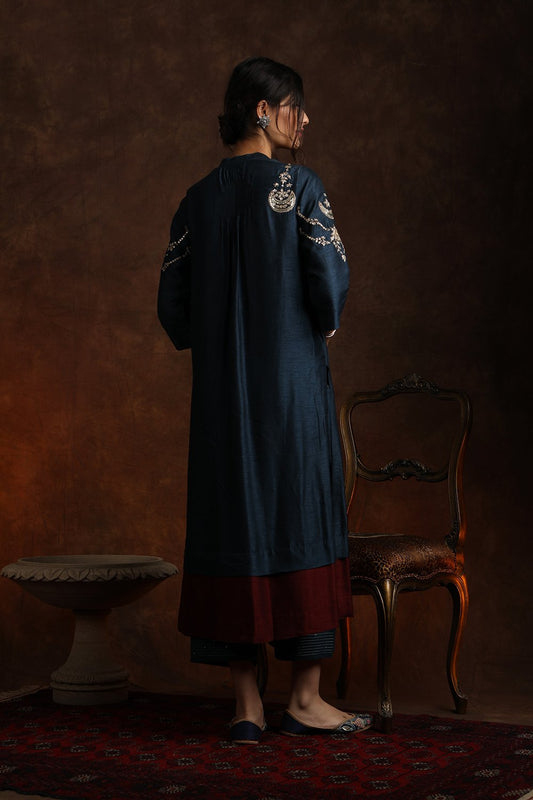Moon Motifs Embroidery Contrast Double Layered Kurta With Palazzo (YMN-14)