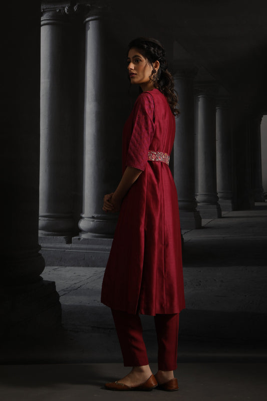 Multicolor Floral Boota Embroidered Kurta Set ( EM-02/RUBY )