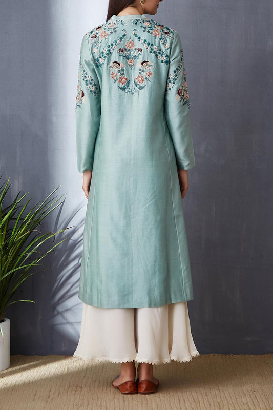 Attractive Aqua Blue A-line Kurta, Palazzo & Dupatta Set ( BGH-10B )