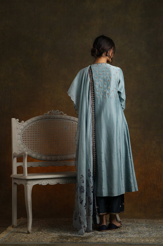 Marori Embroidered Double Layered Kurta With Palazzo & Printed Dupatta (YMN-22)