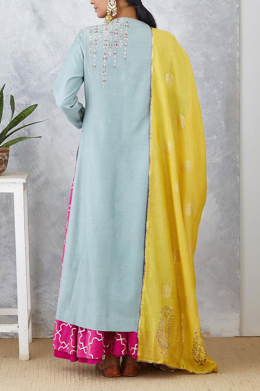 Exquisite Marine Blue Embroidered Kurta Set ( ANM-10A )