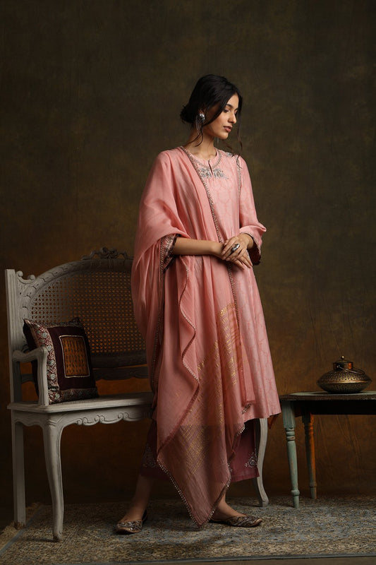 Marori Embroidered & Self Printed Kurta With Embroidered Palazzo & Printed Dupatta (YMN-13B)
