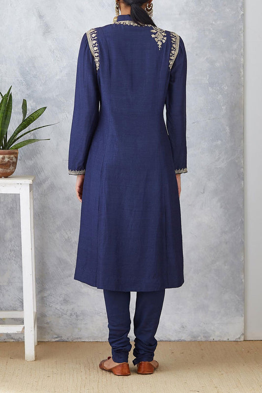 Eye Catching Navy Blue With Maroon Ombre Embroidered Kurta With Churidar ( NAAZ-06 )