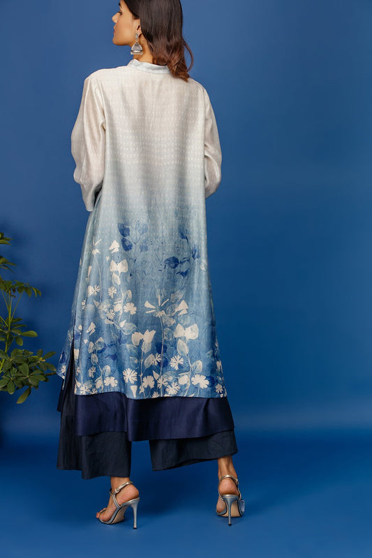 Floral Printed Kurta With Buttoned Down Side Slits. Ivory