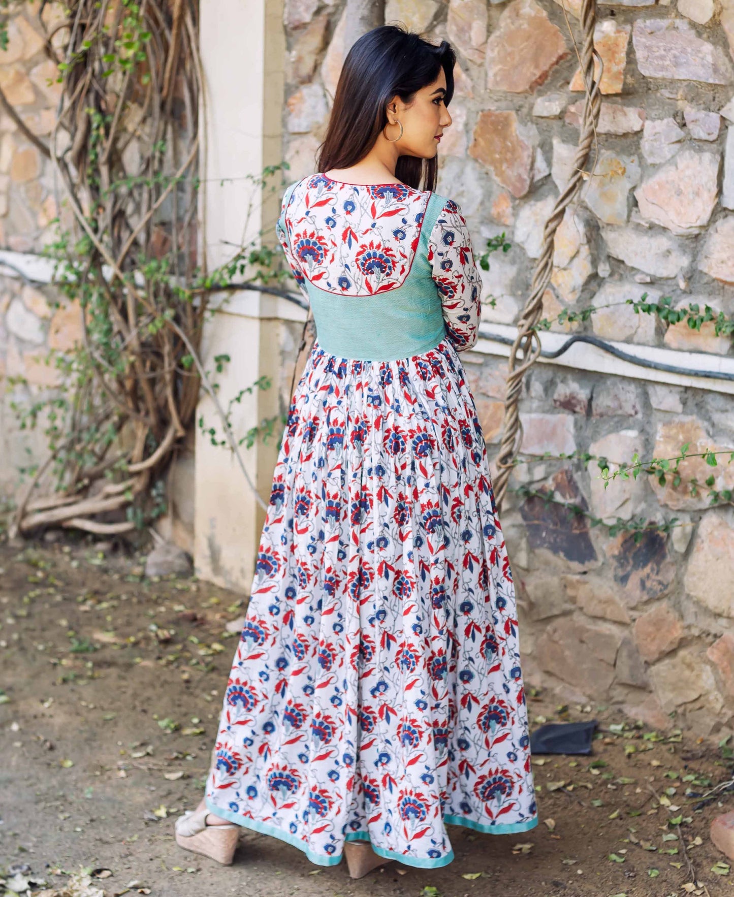 Multi Colored Hand Block Printed Anarkali Dress