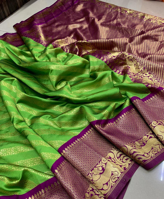 Valiba Evoke Green Silk Kanchipuram Jacquard Saree