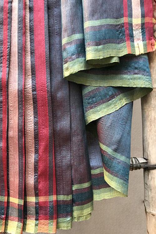 Anila' Handwoven Color-Block Silk Saree
