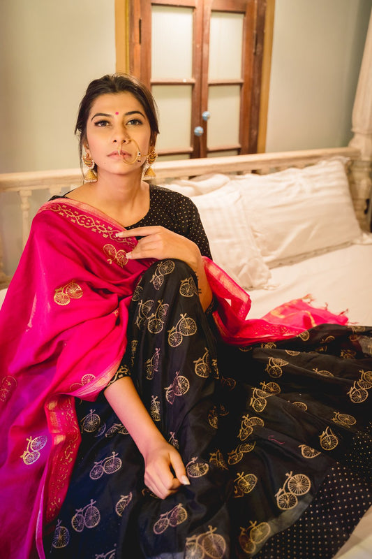 Black Cycle Lehenga Set with Dupatta (Set of 3)