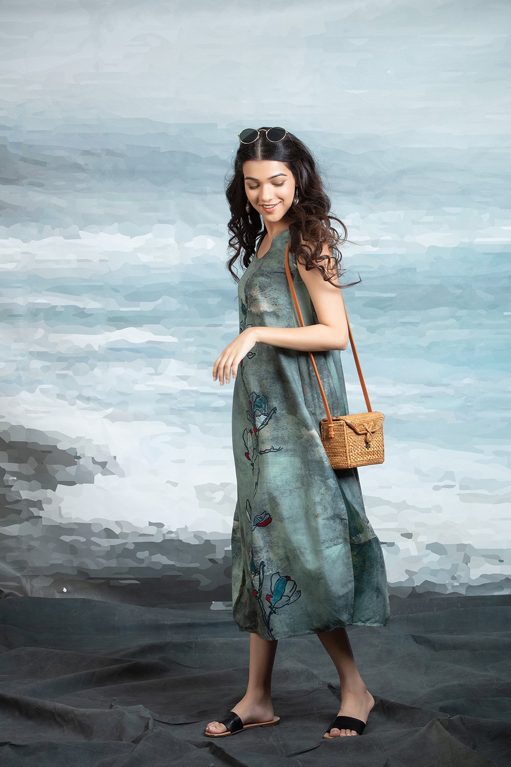 Teal Shaded Silk Mulmul Tunic