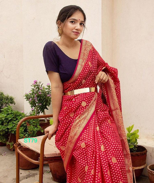 Valiba Red Beautiful Rich Pallu And Jacquard Saree