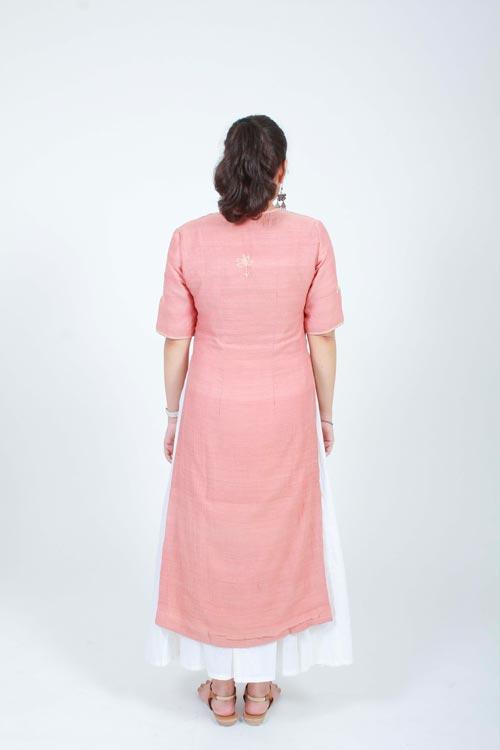 diti' Hand Embroidered soft peach cotton chanderi kurta