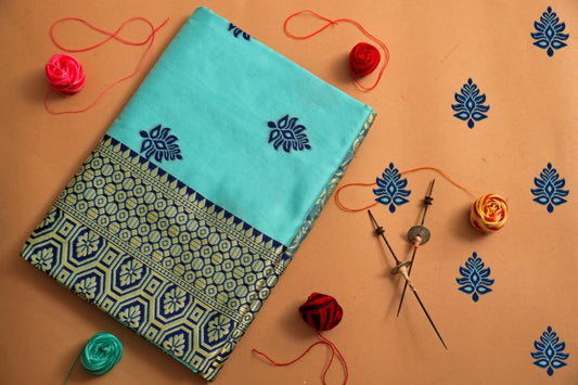 Valiba Skyblue Beautiful Rich Pallu And Jacquard Saree