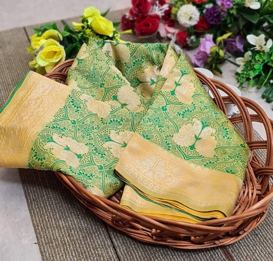 Butterfly Jacquard Silk Saree With Golden Border