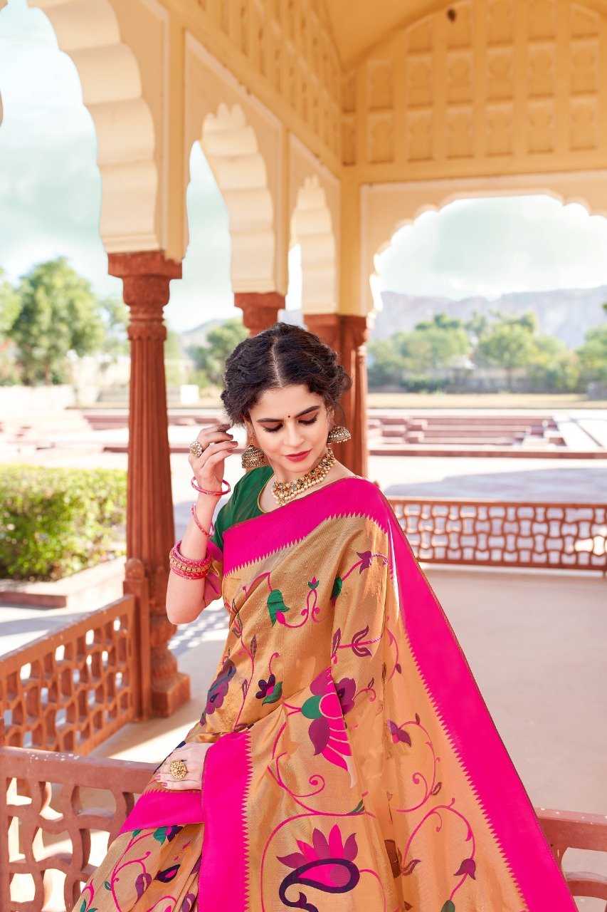 Valiba Pink Paithani Flower Design For Merriage Function And Party Wear Saree