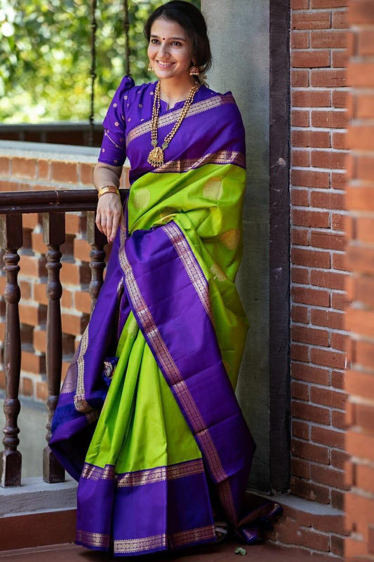 Valiba Green-Purple Beautiful Rich Pallu And Jacquard Saree